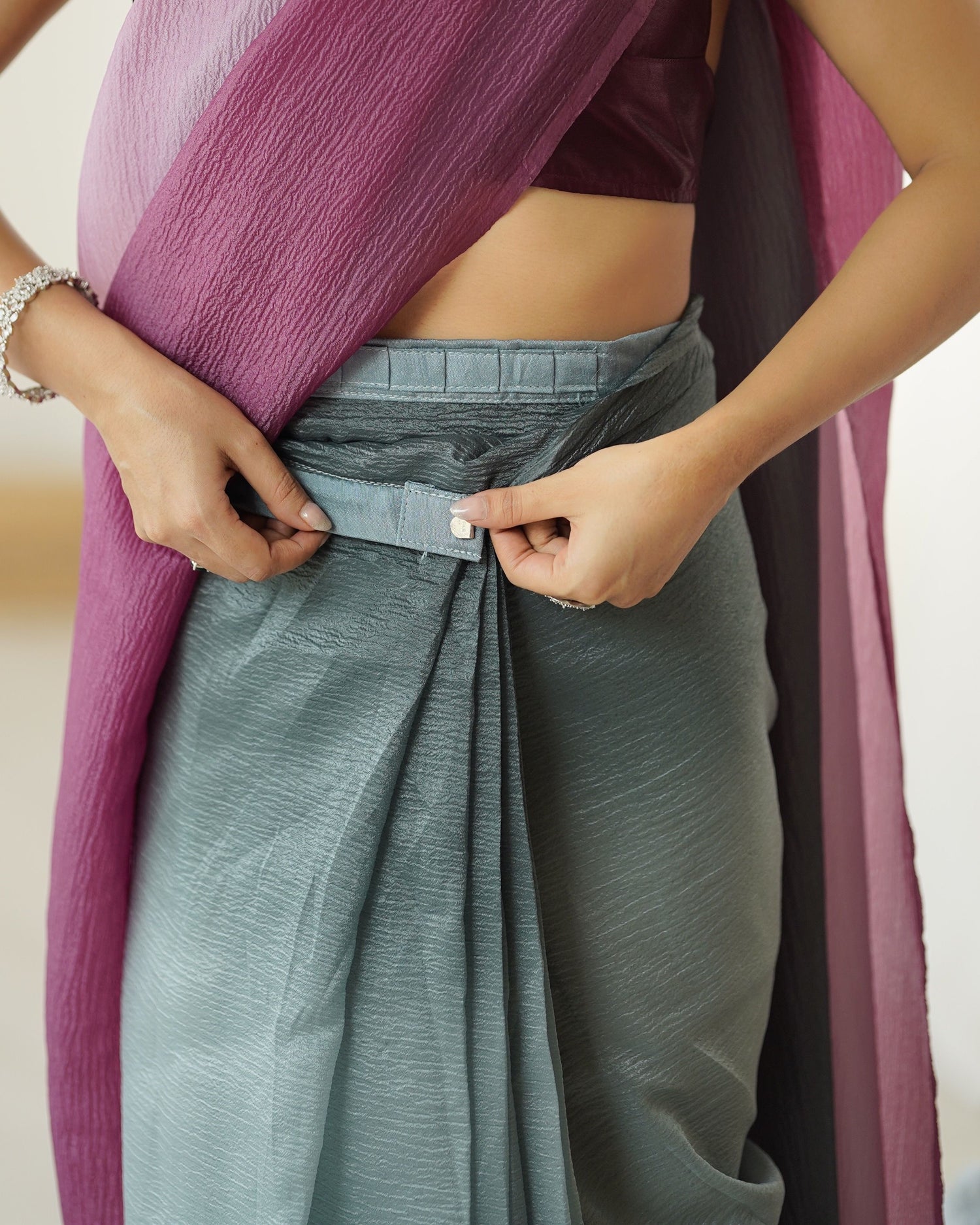 Grey shaded Pure Soft Candy Crush Silk Ready to Wear Saree 