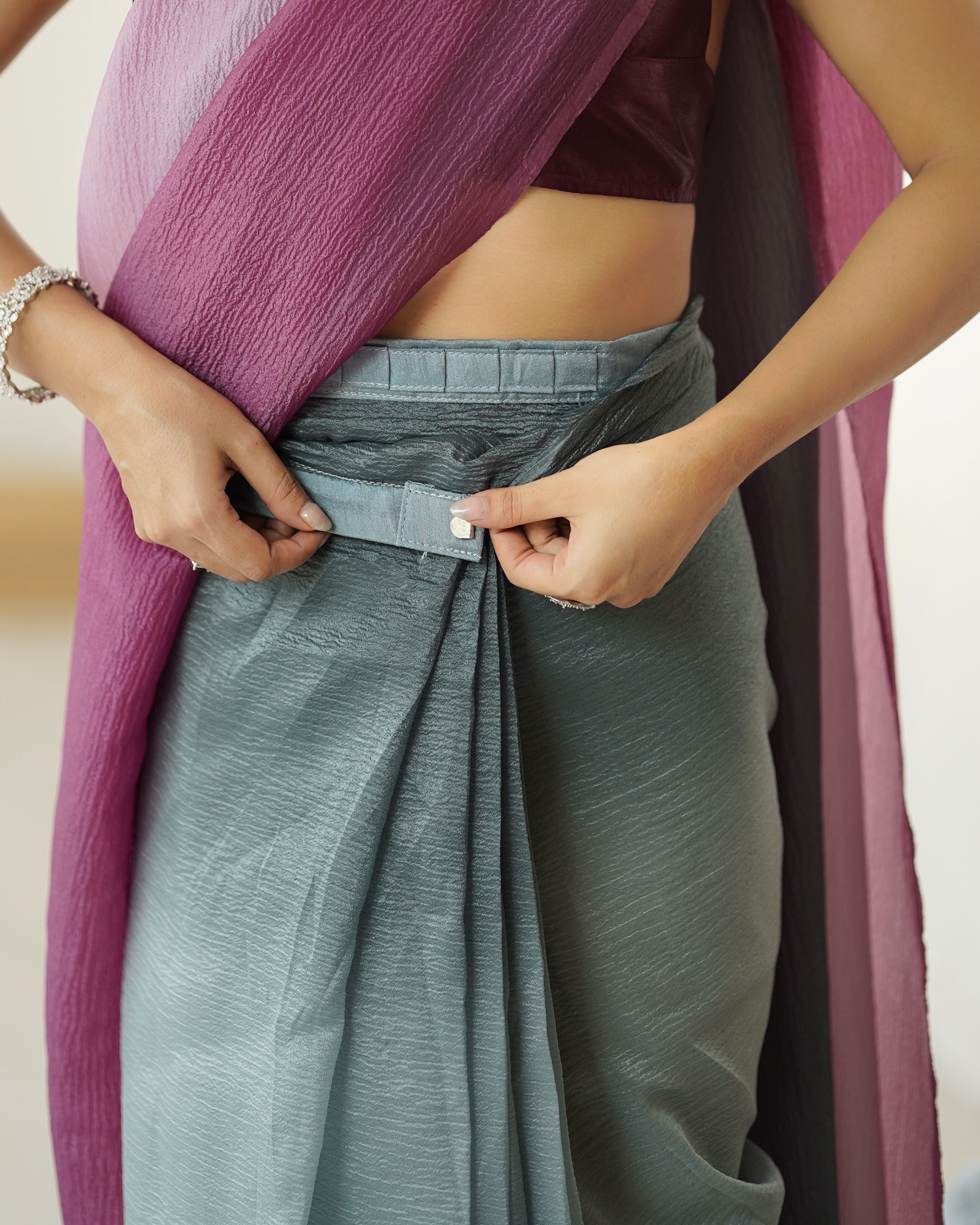 Grey shaded Pure Soft Candy Crush Silk Ready to Wear Saree 