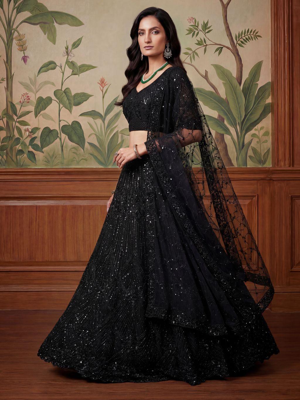Black Pure Soft Net Heavy Embroidery Work Bridal Lehenga