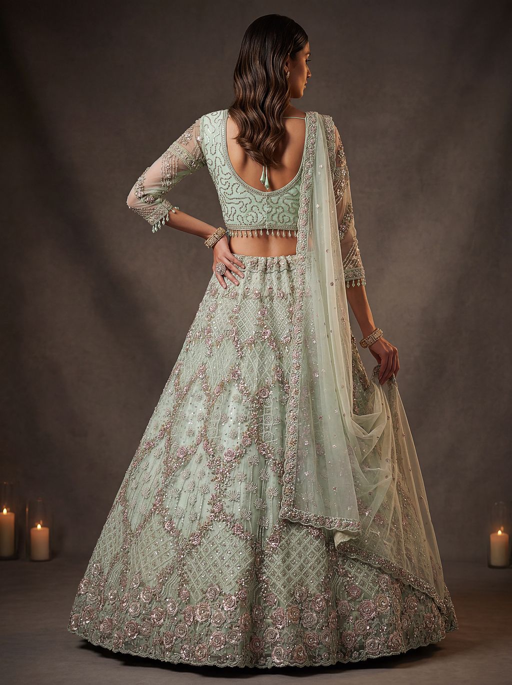 Sky Blue Pure Soft Heavy Double Net Crafted Fancy Chapat Zari Work Bridal Lehenga Choli