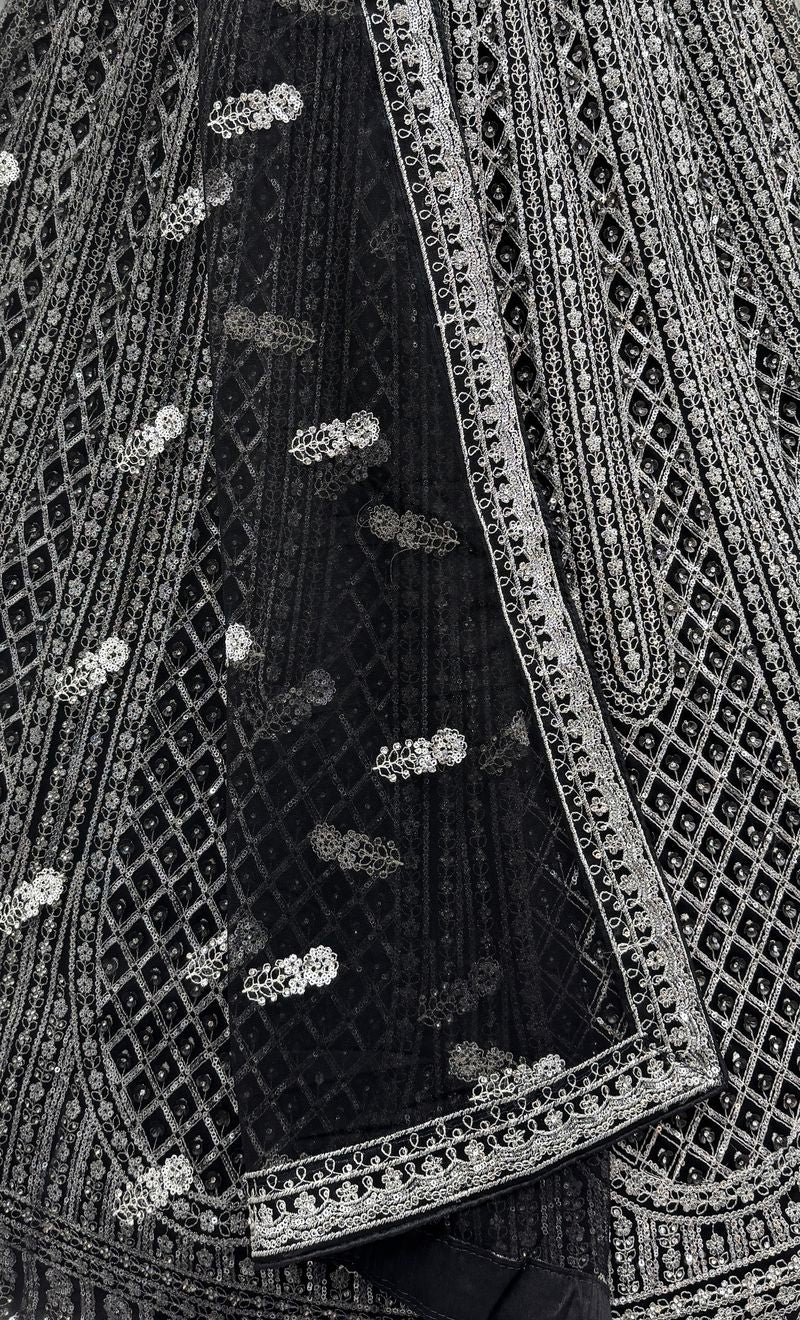 Black Pure Soft Net Heavy Embroidery Work Bridal Lehenga