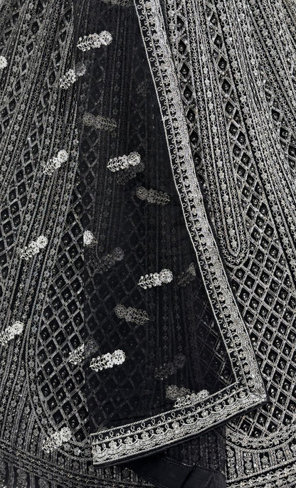Black Pure Soft Net Heavy Embroidery Work Bridal Lehenga