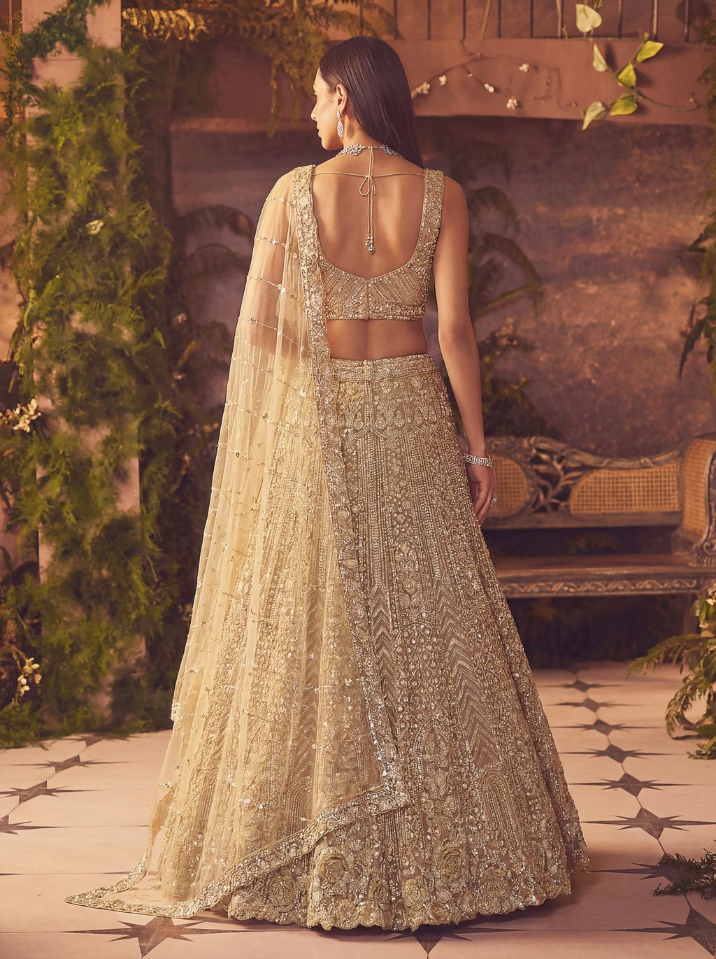 Beige Pure Soft Net Heavy Embroidery Work Bridal Lehenga 