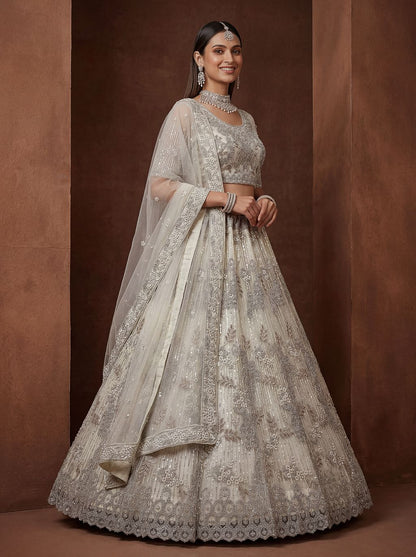 White Pure Soft Heavy Net Fancy Embroidery Work Bridal Lehenga Choli