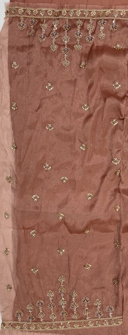 Pink Pure Chandnia Silk Handwork Motif Peacock Pattern Crystal Beads Multi Thread Dori &amp; Sequins Work Bridal Lehenga Choli