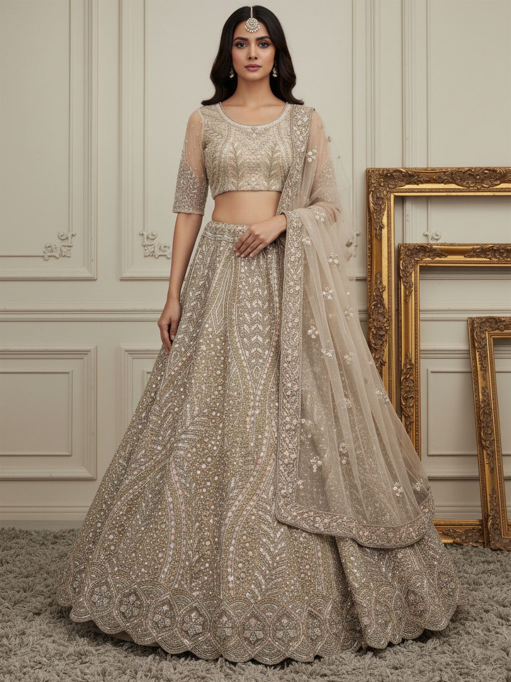 Golden Pure Soft Heavy net Silk Heavy Embroidery Work Bridal Lehenga