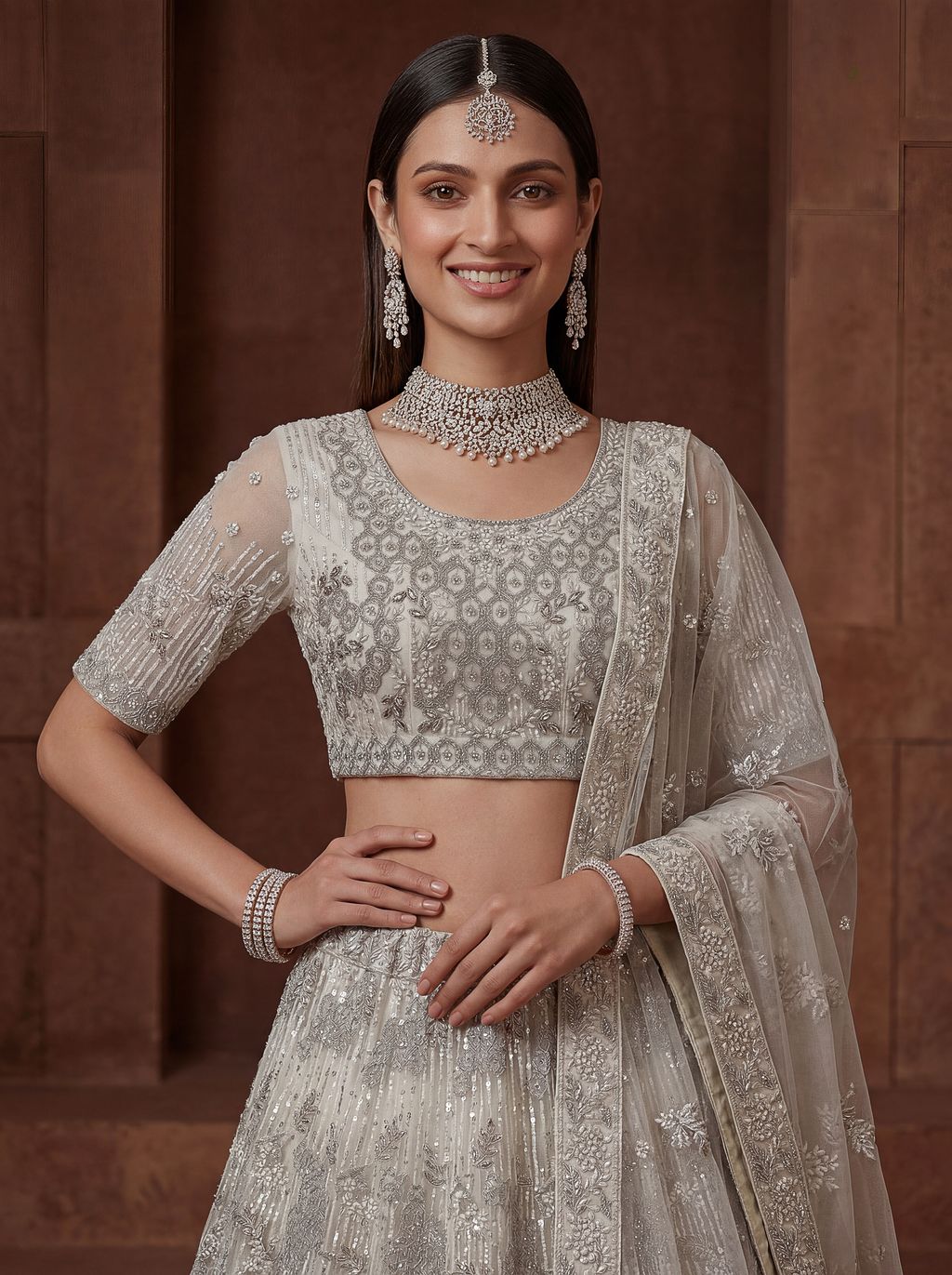 White Pure Soft Heavy Net Fancy Embroidery Work Bridal Lehenga Choli
