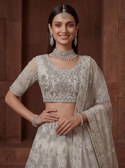 White Pure Soft Heavy Net Fancy Embroidery Work Bridal Lehenga Choli