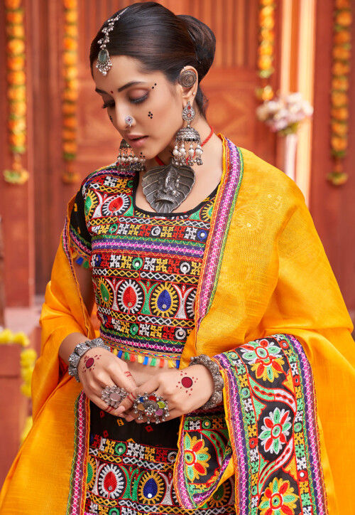Navratri Special Cotton Silk Lehenga in Black