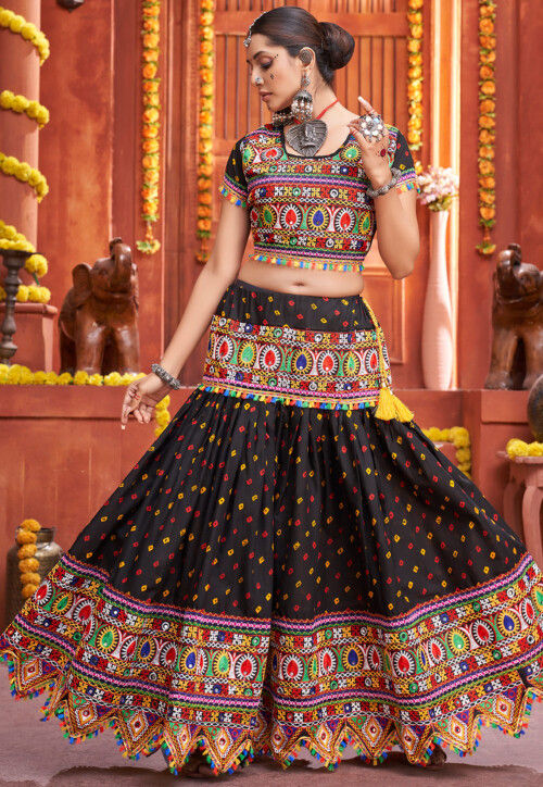 Navratri Special Cotton Silk Lehenga in Black