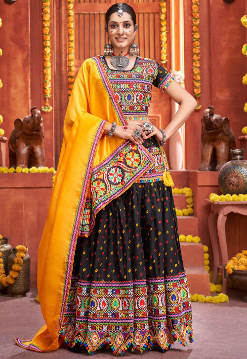 Navratri Special Cotton Silk Lehenga in Black