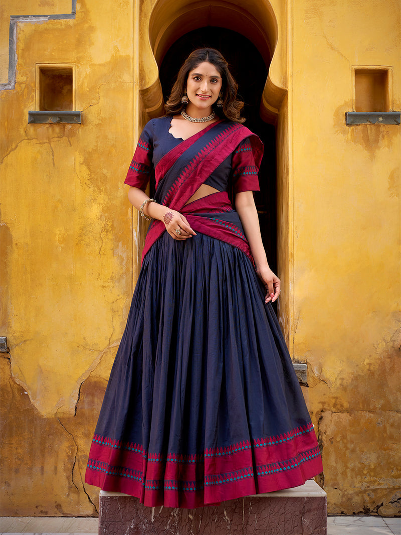 Navy Blue Color Thread Work With Chanderi Lehenga ##color## Sequins Lehenga with premium fabric and embroidery