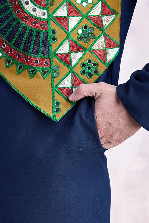 Navy Blue Navratri Special Designer Embroiered Kurta for Men&