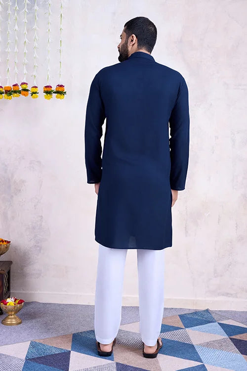 Navy Color Real Mirror Work Navratri Special Mens Kurta Collection