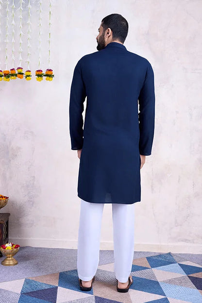 Navy Color Real Mirror Work Navratri Special Mens Kurta Collection