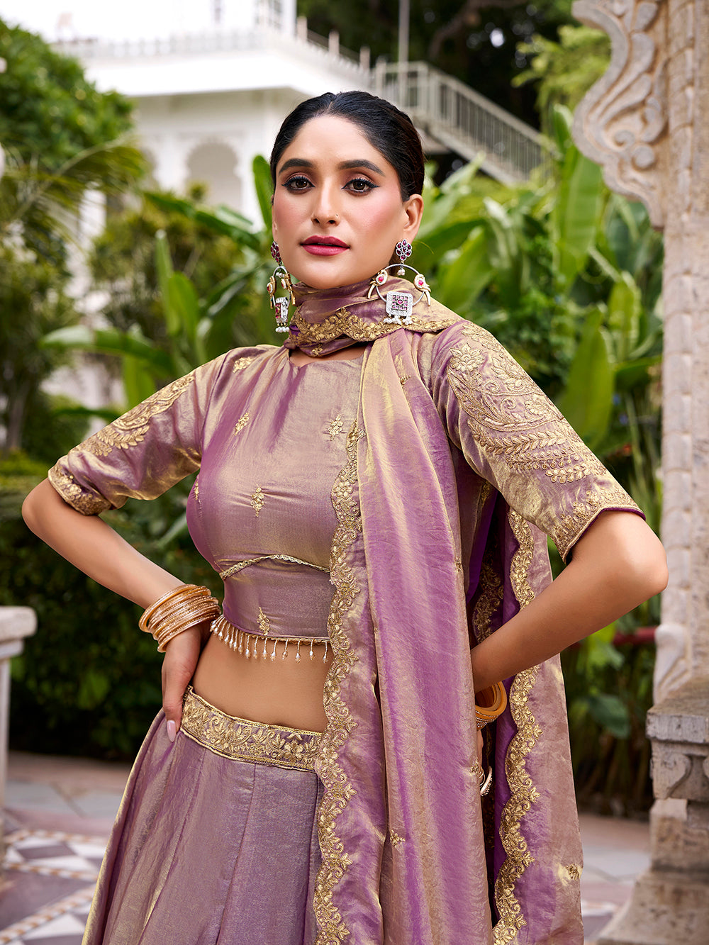 Lavender Pure Fendi Silk Sequins &amp; Thread Embroidery Work Lehenga Choli
