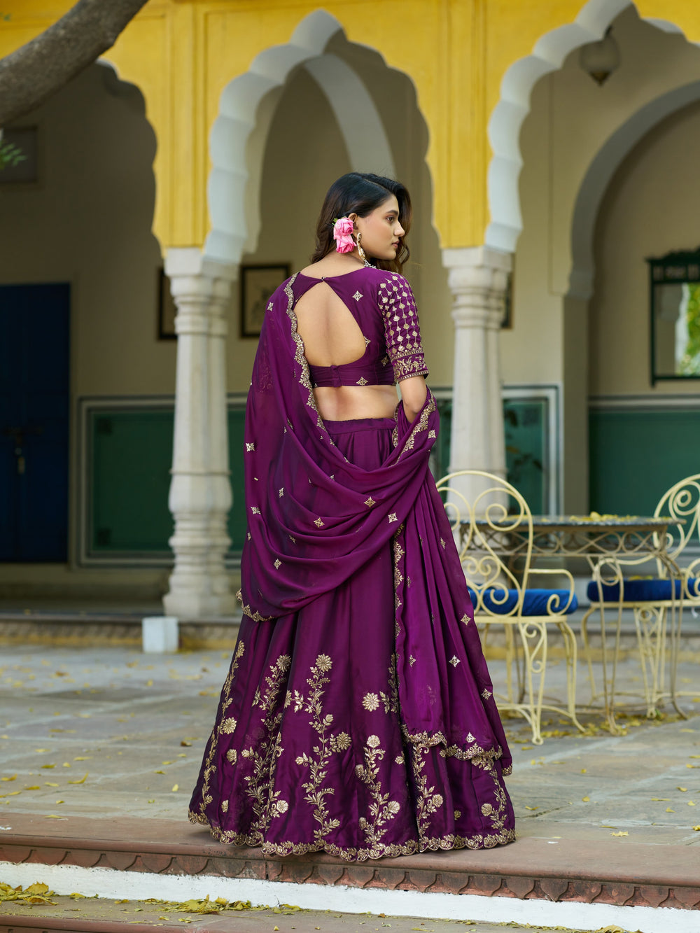 Egg Plant Pure Rangoli Silk Sequins &amp; Thread Embroidery Work Lehenga Choli