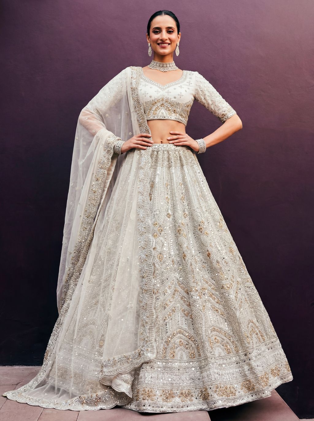 White Pure Soft Net Heavy Embroidery Work Bridal Lehenga 