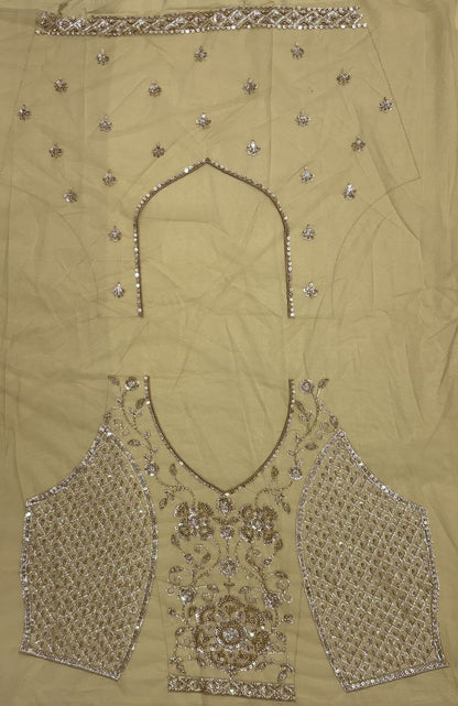 Golden Pure Heavy Net Motif Handwork Zari Sequins Work Bridal Lehenga Choli