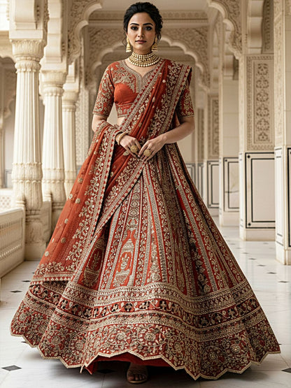 Orange Pure Soft Silk Premium Bridal Lehenga Choli Wedding Lehenga Choli Anant Tex Exports Pvt.Ltd..