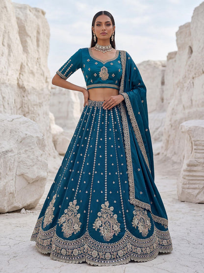 More Peach Pure Soft Silk Heavy Sequins Embellishment Work Bridal Lehenga Choli 