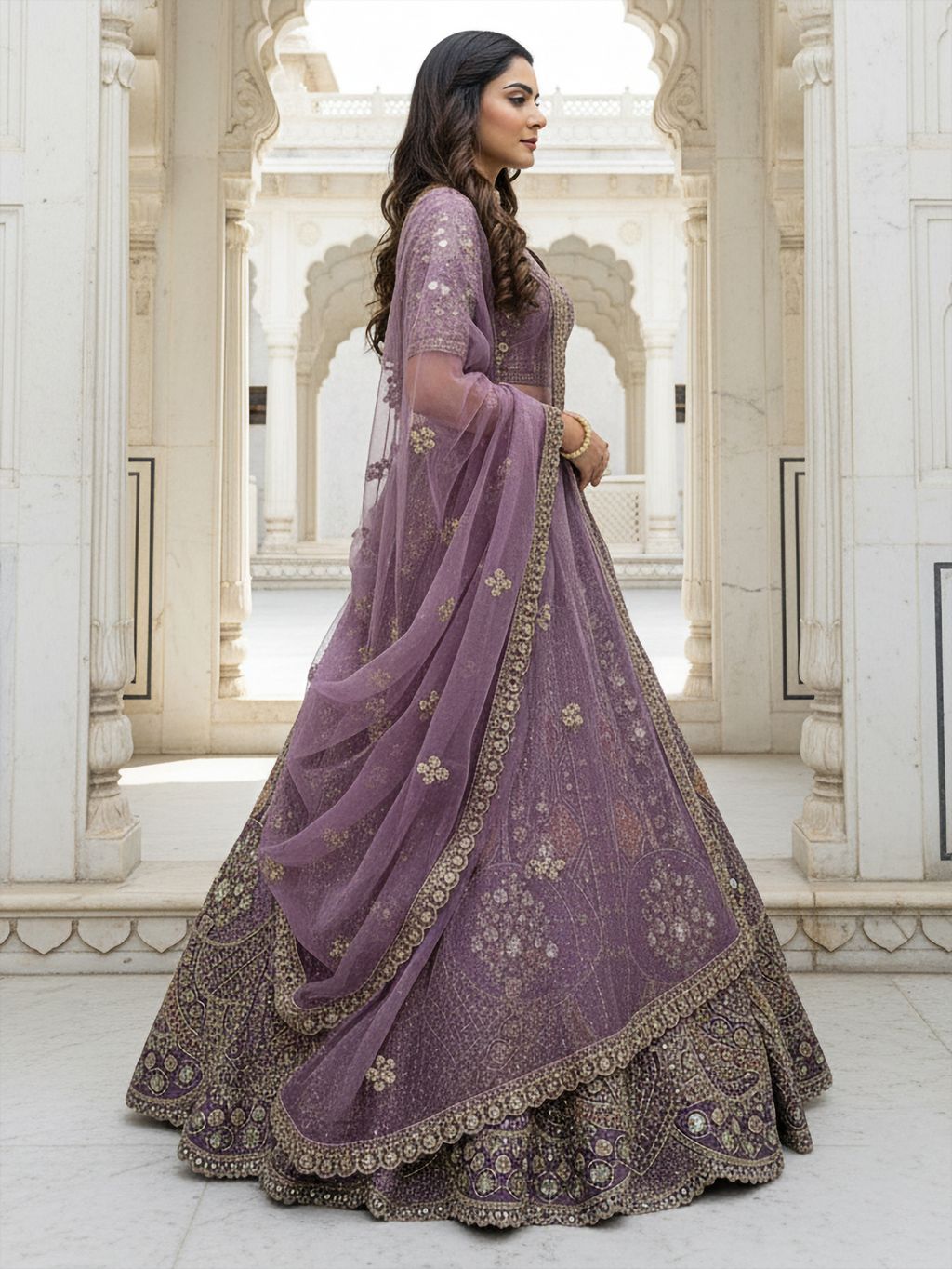 Purple Pure Soft Orgenza Sequins Work Bridal Lehenga Choli