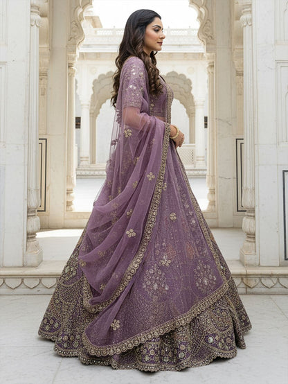 Purple Pure Soft Orgenza Sequins Work Bridal Lehenga Choli Organza Lehenga Choli Anant Tex Exports Pvt.Ltd..