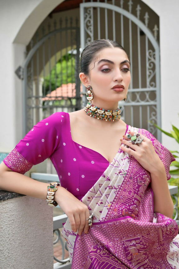Magenta Pure Soft Banarasi Silk Patola Zari Woven Saree