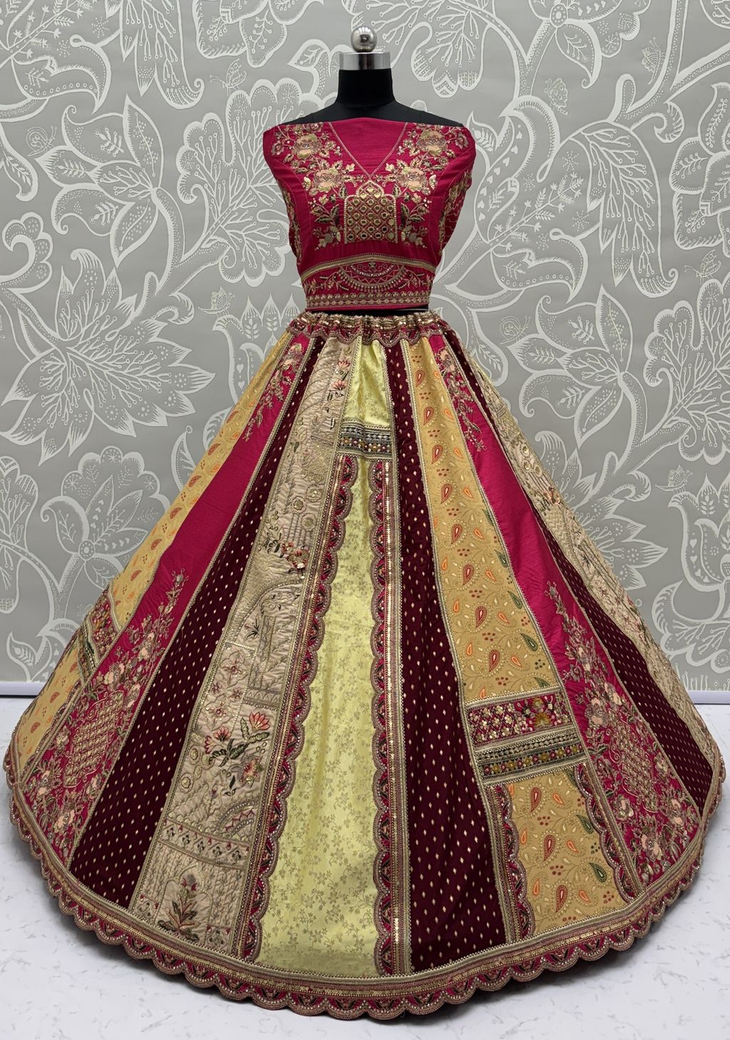 Multicolour Pure Soft Heavy Silk Real Mirror Work Bridal Lehenga Choli