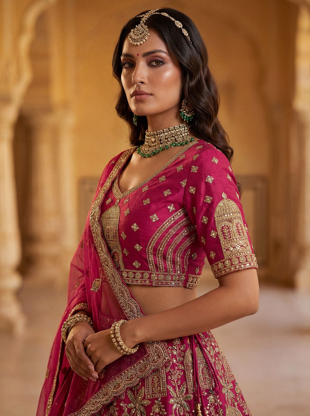 Pink Pure Soft Gadwal Silk Heavy Embroidery Work Bridal Lehenga 