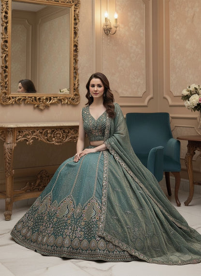 Grey Pure Soft Gadhwal Silk Heavy Embroidery Work Bridal Lehenga