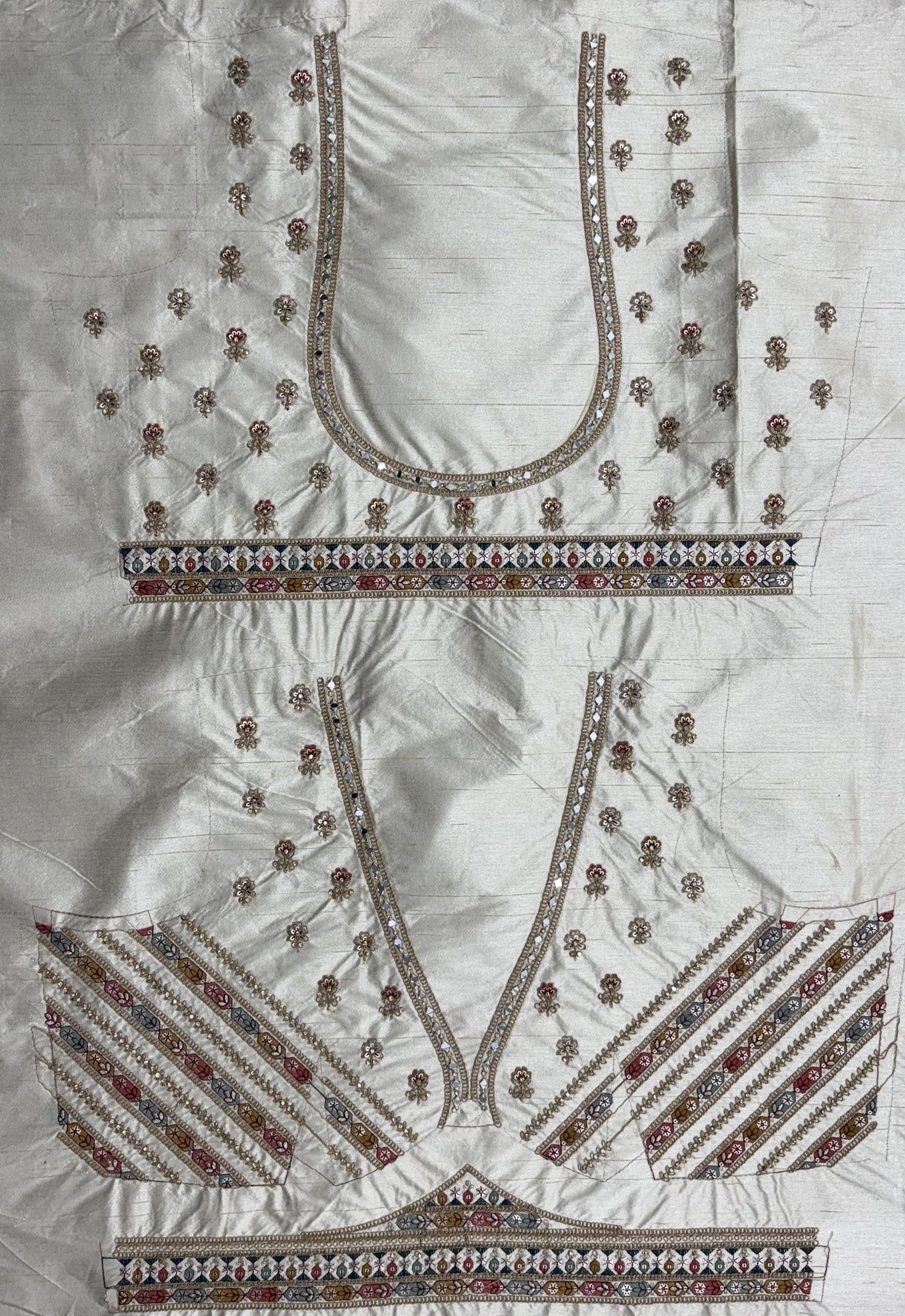 White Pure Slubb Silk Premium Dori Embroidery Sequins &amp; Diamond Work Bridal Lehenga Choli