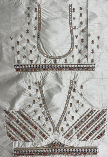 White Pure Slubb Silk Premium Dori Embroidery Sequins &amp; Diamond Work Bridal Lehenga Choli