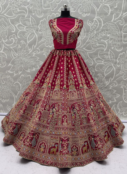 Rani Pink Pure Soft Silk Heavy Embroidery Work Bridal Lehenga 
