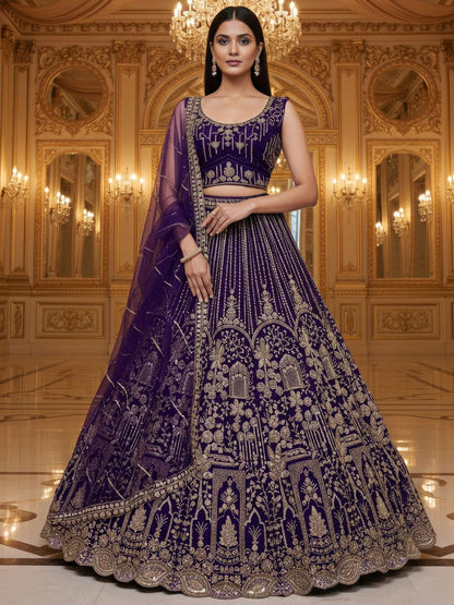 Violet Pure Soft Net Heavy Embroidery Work Bridal Lehenga Bridal Lehenga Anant Tex Exports Pvt.Ltd..