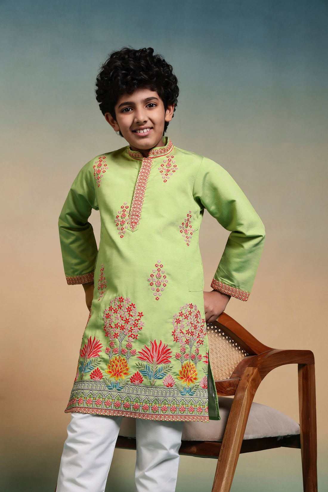 Pista Pure Viscose Silk Kids Boy Kurta Pajama 