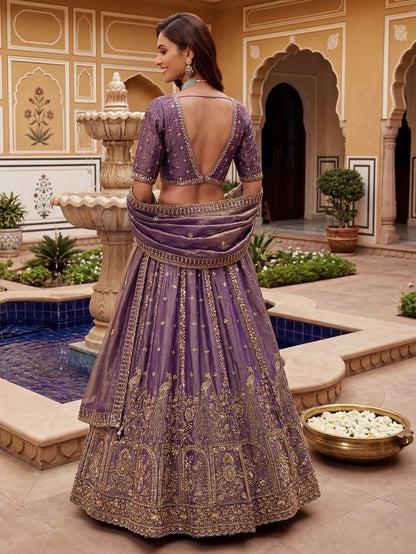 Orchid Pure Soft Heavy Fendi Orgenza Sequins Embroidery Work Bridal Lehenga 