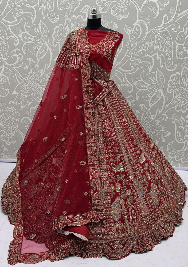 Pink Pure Soft Silk Heavy Embroidery Work Bridal Lehenga