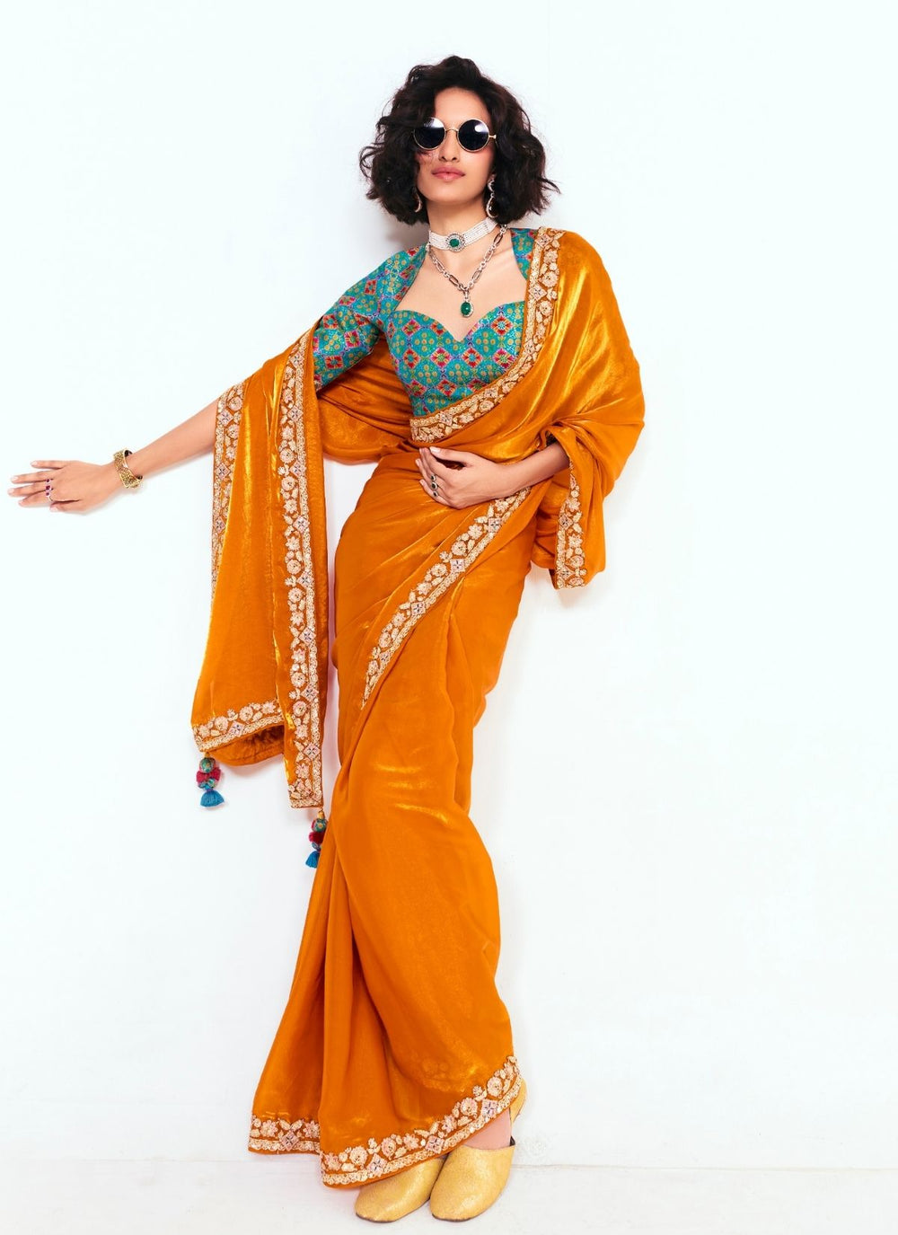 Orange Pure Soft Fancy Febric Party Wear Premium Saree