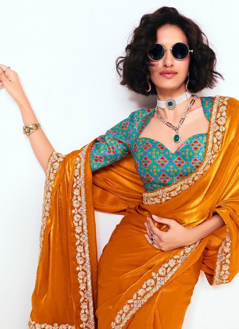 Orange Pure Soft Fancy Febric Party Wear Premium Saree