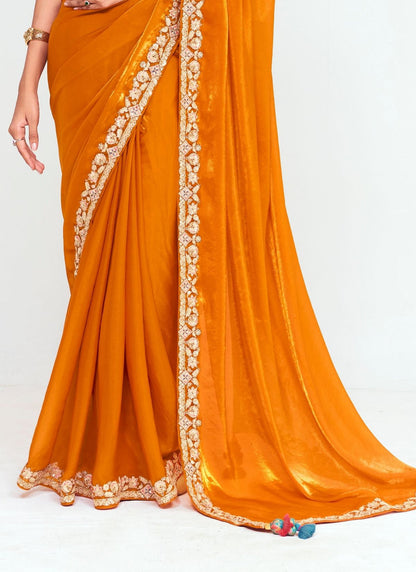 Orange Pure Soft Fancy Febric Party Wear Premium Saree