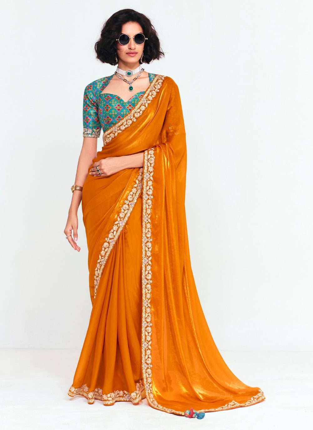 Orange Pure Soft Fancy Febric Party Wear Premium Saree