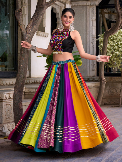 Multicolour Pure Reyon Cotton Embroidery Work Navratri Lehenga Choli