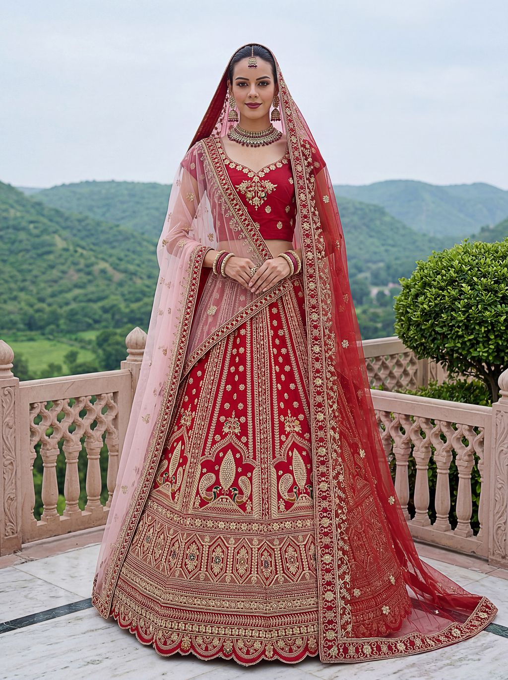 Red Pure Soft Heavy Silk Sequins Embroidery Work Bridal Lehenga 