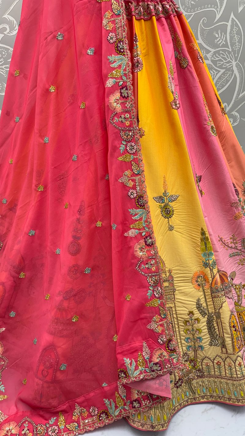 Multi Pink Pure Soft Silk Premium Bridal Lehenga Choli