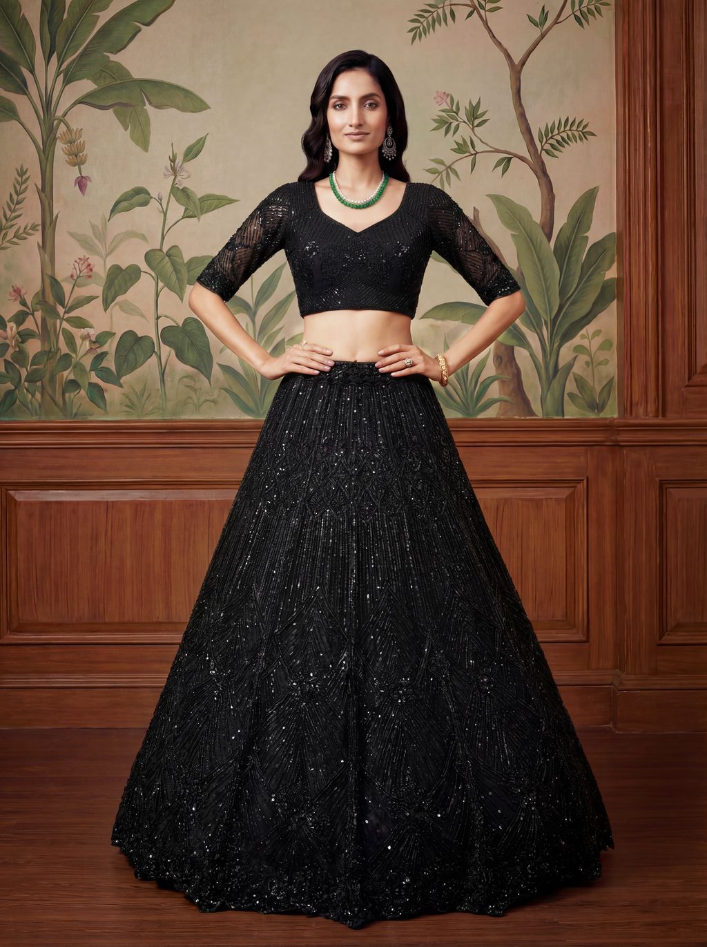 Black Pure Soft Net Heavy Embroidery Work Bridal Lehenga