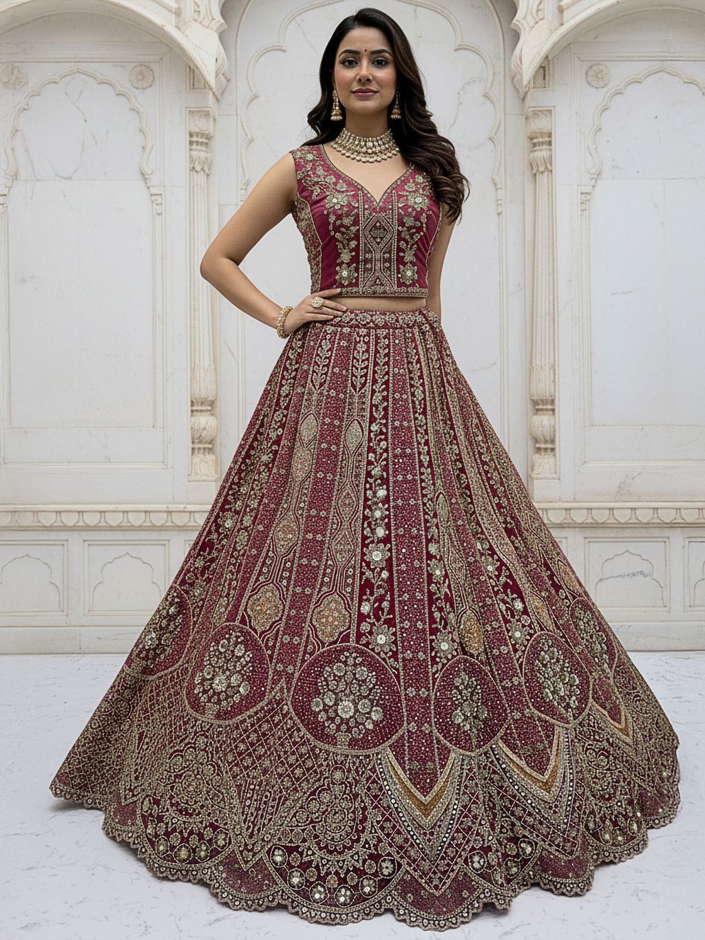 Pink Pure Soft Orgenza Sequins Work Bridal Lehenga Choli