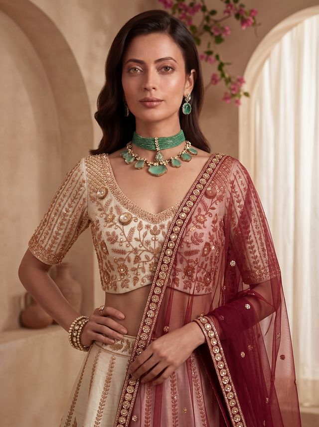 Off White Pure Soft Heavy Net Sequins Embroidery Work Bridal Lehenga Choli 