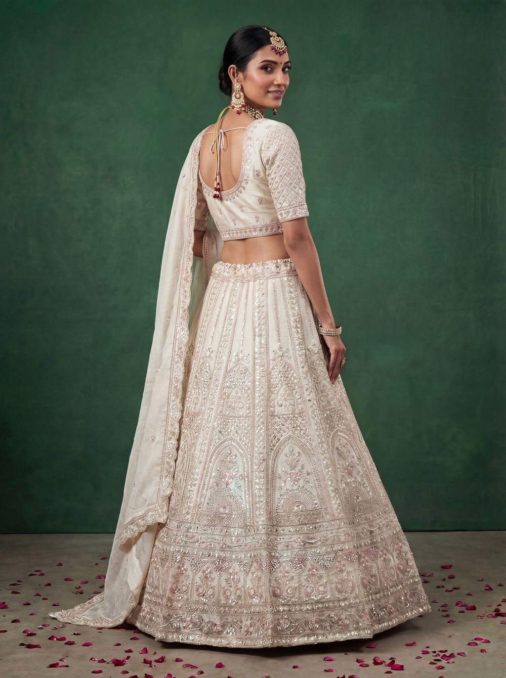 White Pure Soft Satin Silk Heavy Embroidery Work Bridal Lehenga