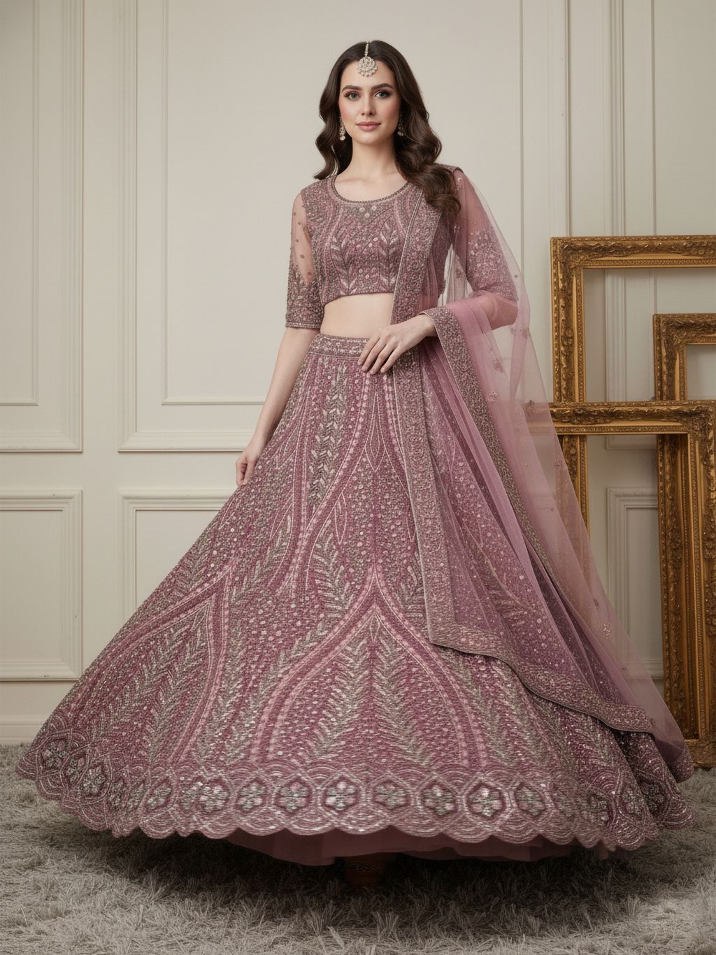 Pink Pure Soft Heavy net Silk Heavy Embroidery Work Bridal Lehenga